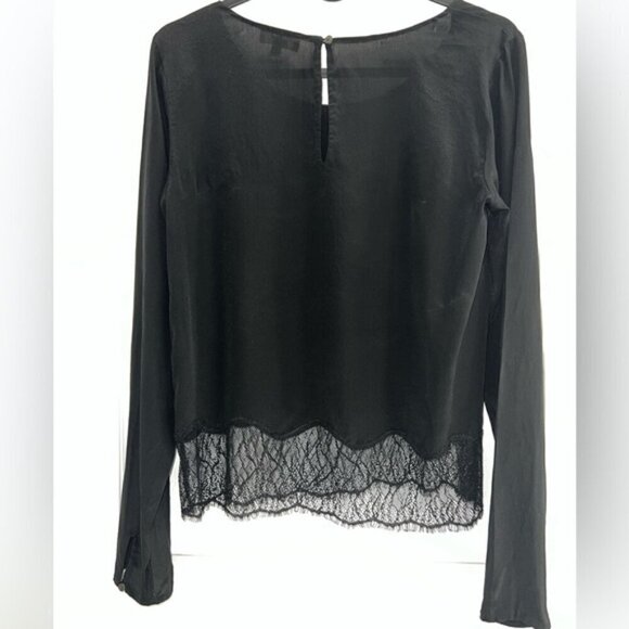 Aritzia Wilfred Desaix Silk lace eyelet Longsleeve flowy black Blouse top XXS - Picture 6 of 7